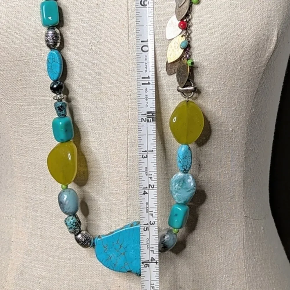Chicos Mixed Metal Stone & Bead Long Necklace 16